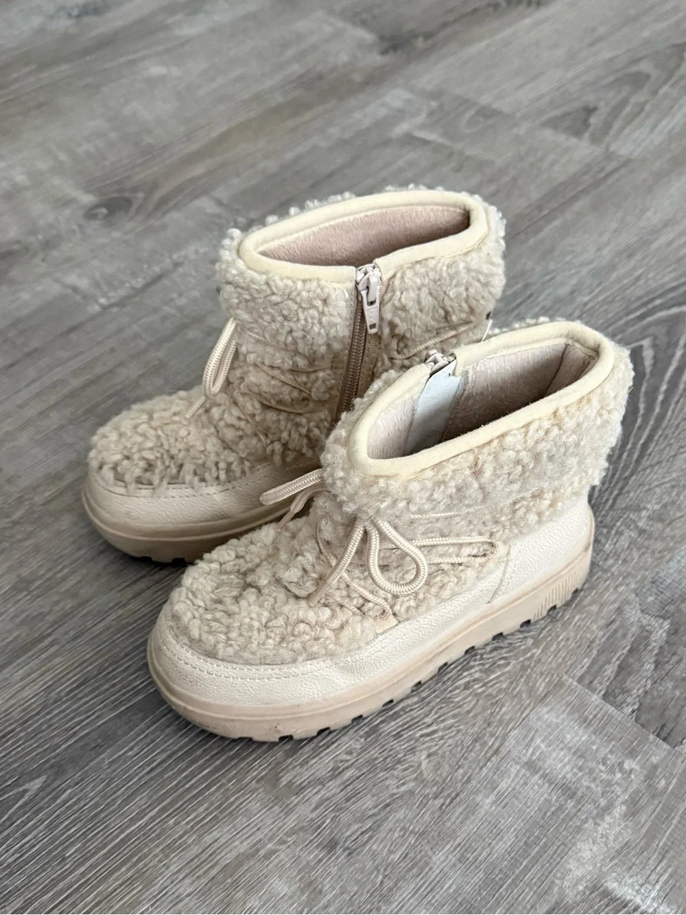 H&M Cream Sherpa Lace-Trim Kids Boots